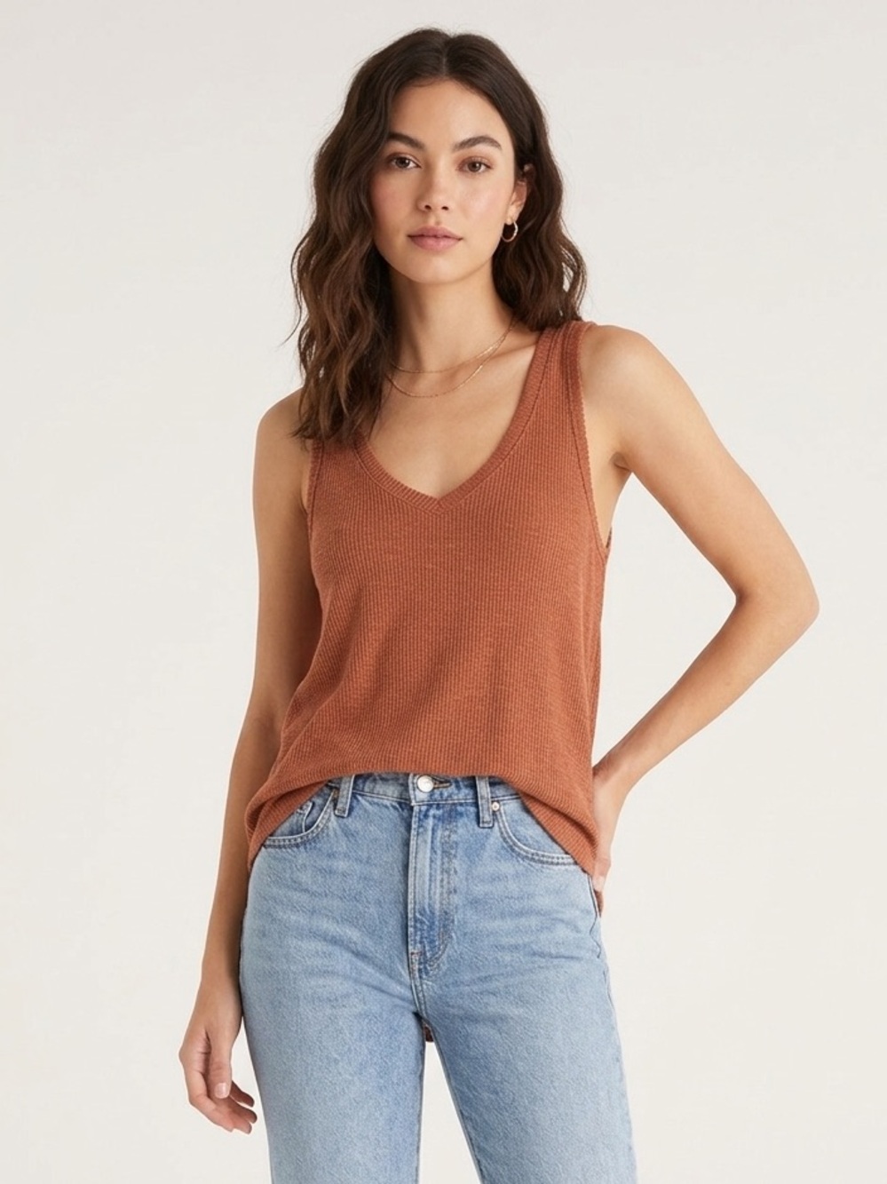 Z Supply Rib Hacci Vagabond Size Medium Brown Ribbed Relaxed Boho Casual